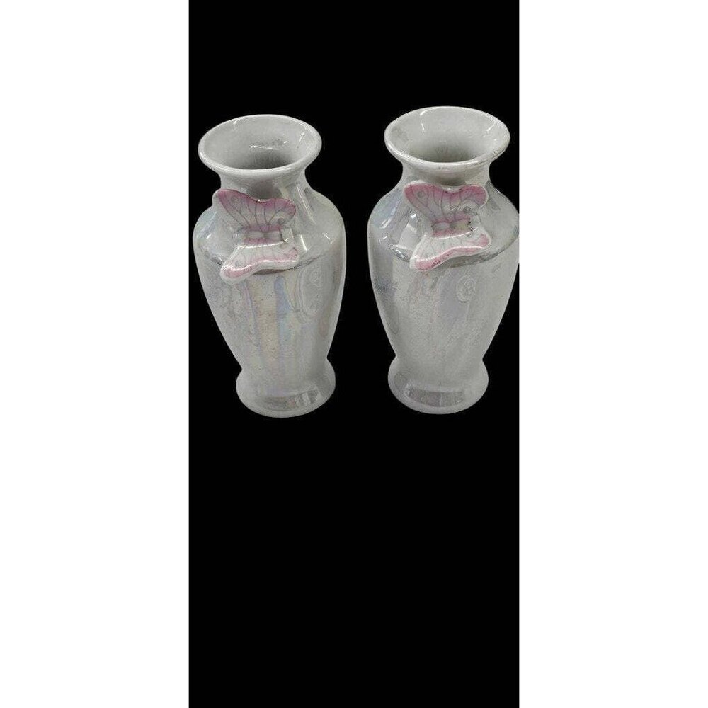 Opalescent Glaze Porcelain Vases 1970s Butterfly Carnival Glaze Ceramic Petite - Picture 3 of 11